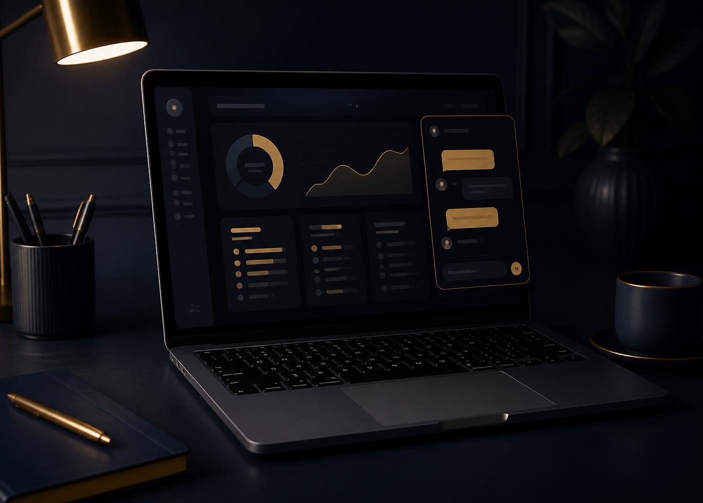 Support dashboard with an AI chat panel open on a laptop